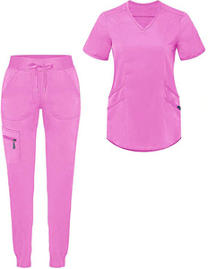 Women's Coral <b>Scrub</b> <b>Set</b> With V-Neck Top And Drawstring Pants Hospital Uniforms - Product Image 4