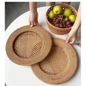 Assiettes de présentation en rotin de couleur naturelle en gros napperons Boho naturels pour les paramètres de table de mariage décor de dîner de ferme - Product Image 4