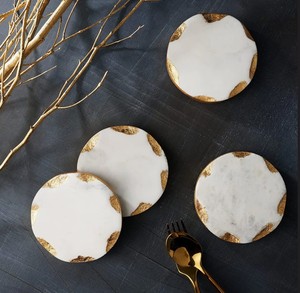 Juego de Posavasos de Mármol Moderno de Lujo con Borde Dorado, Posavasos Redondos de Piedra Natural, Juego de 4 Piezas, Regalo de Boda, Decoración de Mesa - Product Image 3