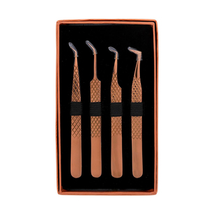 6 pinces à cils en acier inoxydable, pointe droite et courbée, pour extensions de cils, volume et beauté - Product Image 5