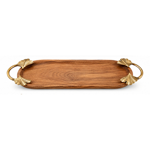 Bandeja Redonda de Madera de Lujo con Borde Metálico Dorado, Bandeja Decorativa Hecha a Mano con Asas para Decoración de Mesa de Centro - Product Image 3