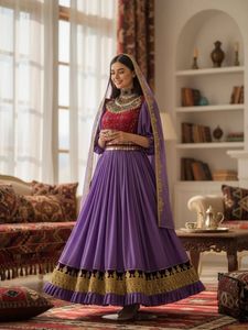 Afghan Kuchi <b>Maxi</b> <b>Dress</b> With Embroidery Puff Sleeves A-Line Chiffon Loose Fit Ruffle Hem Wedding Party Wear & Casual <b>Dresses</b> - Product Image 3