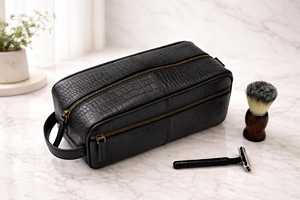 Genuine Leather Toiletry Bag <b>Mens</b> Dopp Kit Travel Wash Bag Shaving Kit <b>Pouch</b> Custom Brand Logo Wholesale B2B TYG-0271 - Product Image 2