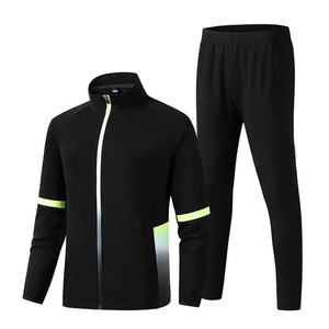 Survêtement noir pour homme, manches longues, color block, style sportif, col montant, fermeture éclair, poches latérales, séchage rapide, coupe classique - Product Image 1
