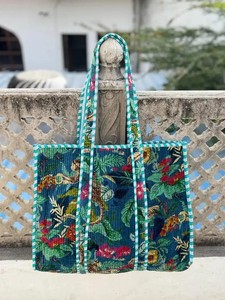 Quilted Velvet Tote <b>Bag</b>, <b>Boho</b> Monkey Print, Large Travel Shoulder <b>Bag</b> - Product Image 3