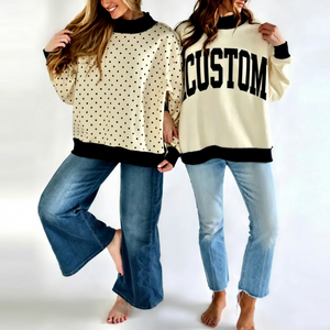 Custom Unisex Oversized Knitted Letter Print Asymmetric Design Drop Shoulder Hooded Winter 100% Cotton Streetwear <b>Sweatshirt</b> - Product Image 1