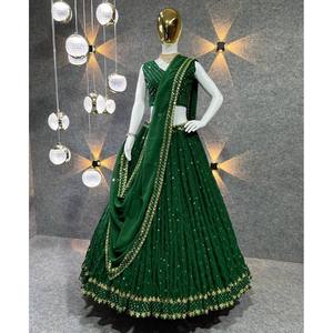 Ensemble Lehenga Choli vert pour femme Maruti Fashion, idéal pour les fêtes, avec bordure fantaisie et travail Latkan, taille unique - Product Image 6