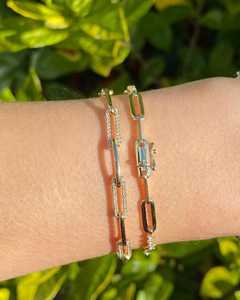 Diamond Paperclip Link Chain Bracelet Custom Round Cut Lab Grown CVD Wholesale 14k 18k Gold Rectangle Elongated Strand Wholesale - Product Image 3