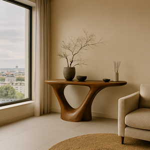 โต๊ะคอนโซลไม้เนื้อแข็งดีไซน์ทันสมัย Luxali ฐานทรงออร์แกนิก โต๊ะตกแต่งทางเข้าบ้านสไตล์ร่วมสมัย สำหรับห้องนั่งเล่นและโถงทางเดิน - Product Image 3