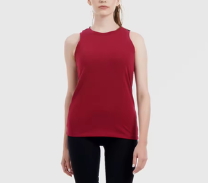 Camiseta sin mangas roja para mujer, con logo personalizado, de algodón liso, corte ajustado, informal, para verano, al por mayor - Product Image 3