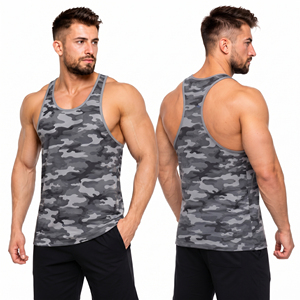 Débardeur de sport pour homme imprimé camouflage, tricoté, dos nageur, 100% coton respirant, pour la gym et l'entraînement - Product Image 1