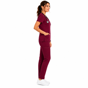 Custom Unisex Medical <b>Scrubs</b> Set Solid Color V Neck Nurse <b>Uniform</b> Stretch Knitted Clinic Jogger Pants Top Hospital - Product Image 4