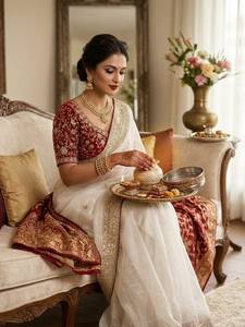 Sari de seda de diseñador, sari de seda bordado, sari bordado con lentejuelas, sari bordado con zari, atuendo festivo, atuendo de boda, estilo étnico - Product Image 2