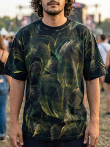 T-shirt en coton noir premium pour homme, imprimé abstrait, motif artistique peint à la main avec des traits de pinceau, pour un style décontracté et urbain - Product Image 3