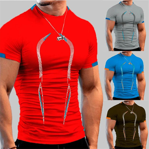 T-shirt de sport en coton haute élasticité pour homme, coupe classique, imprimé à l'avant, décontracté, uni, séchage rapide, respirant, confortable pour le fitness - Product Image 6