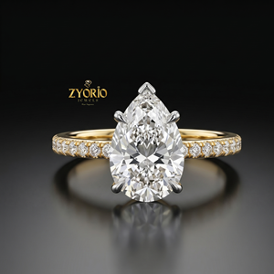 Anillo de Compromiso Solitario con Corte de Pera en Oro de 18K, Anillo de Boda con Banda Pavé de Lujo, Joyería Nupcial Elegante - Product Image 5