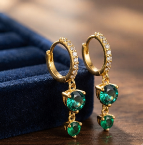 18K Gold Plated Silver Hoop Earrings <b>Green</b> Zircon Trendy Drop Certified Third Party for Women Party Wedding - Product Image 1