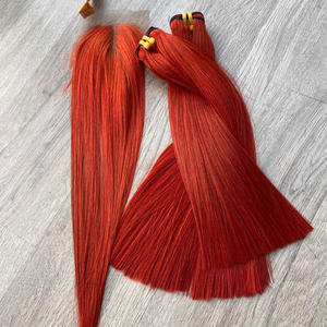 Precio al por mayor Extensiones de cabello humano virgen vietnamita 100% natural, trama de encaje, liso extremo, color rojo naranja, súper doble densidad - Product Image 4
