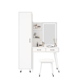 Slim Makeup Vanity <b>Table</b> with LED Mirror and Power Outlets 2 Drawers <b>Tall</b> Armoire Wardrobe Set for Bedroom Dressing - Product Image 2