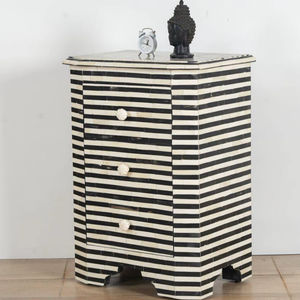 Mesa de Cajones con Incrustaciones de Hueso de ILAHI, Diseño Moderno con Detalles de Ágata, Almacenamiento de Tres Niveles, Mueble Portátil para el Hogar - Product Image 1