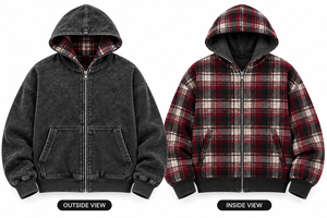 Veste à capuche réversible pour homme, à carreaux, zippée, oversize, streetwear d'hiver, vente en gros personnalisée - Product Image 5