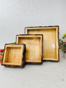 Bandejas pulidas hechas a mano de madera de acacia con logotipo personalizado, juego de platos para té, taza de café y velas, aptas para microondas - Product Image 3