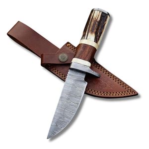 Couteau de chasse en acier Damas, couteau à lame fixe, couteau d'extérieur fait main, manche en bois et os, approvisionnement en gros aux États-Unis et en Europe - Product Image 1