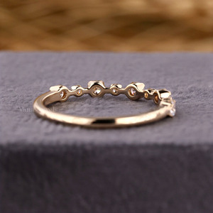 14K Solid Gold Minimalist Wedding Band Half Eternity Lab Diamond <b>Stacking</b> <b>Ring</b> Delicate Engagement and Matching Band - Product Image 5