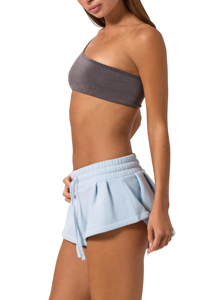 Soutien-gorge de sport asymétrique côtelé à une épaule pour femme, couleur unie, maintien moyen, sans coutures, gris - Product Image 5