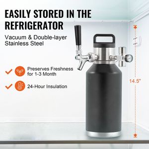 Mini Fusto per Birra da 64 Oz (1,89 L) con Sistema di Spillatura, Growler Pressurizzato in Acciaio Inossidabile 304 con Display della Pressione, Tipo Barile - Product Image 3