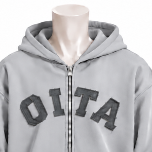 Light <b>Grey</b> Mens Full Zip Hoodie Chenille Letter Patch Heavyweight Fleece Oversized Casual Streetwear <b>Sweatshirt</b> with Pockets - Product Image 3