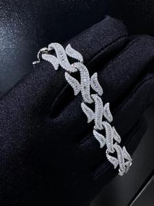 Pulsera Cubana de Plata Esterlina Bañada en Oro con Moissanita Redonda Brillante Engastada en Garra, Estilo Hip Hop de Moda para Hombre y Mujer - Product Image 2
