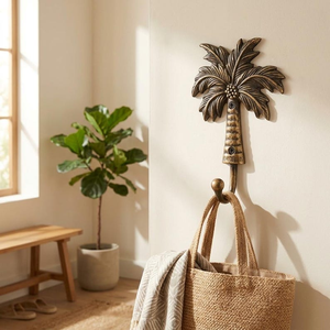 Patère murale en laiton antique motif palmier et feuille tropicale, porte-manteau vintage en métal pour décoration de maison de style côtier, salle de bain, chambre, cuisine - Product Image 4