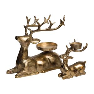 Ensemble de 2 objets de Noël en forme de rennes, en aluminium doré poli, pour le bureau, la décoration de la maison ou comme cadeau - Product Image 1