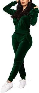 Survêtement 2 pièces en velours 100 % coton pour femme avec logo personnalisé, style streetwear, comprenant un sweat à capuche et un pantalon de jogging - Product Image 2