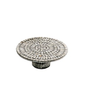 Support à gâteau moderne minimaliste en nacre, plateau rond en coquillages roses, service élégant pour le thé de l'après-midi - Product Image 3