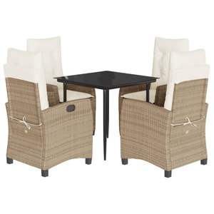 Ensemble de salle à manger de jardin en rotin PE beige 5 pièces, nombreuses places pour dîner en plein air - Product Image 2