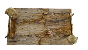 Plateau en pierre rectangulaire en quartz jaune Pièce de service élégante pour la décoration intérieure de luxe - Product Image 2