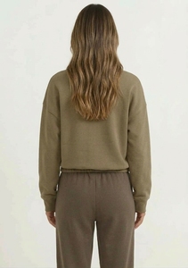 Sudadera de Mujer Verde Oliva con Cierre de Cremallera, Manga Larga, Color Sólido, Cuello Alto, Informal, de Punto, de Algodón y Felpa, para Otoño - Product Image 2