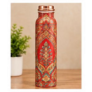 Ayurvedic Pastel <b>Pink</b> Botanical Bird Copper Water <b>Bottle</b> Portable Travel Drinkware <b>Pink</b> Design - Product Image 4
