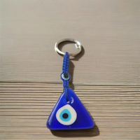 Porte-clés triangle en verre bleu et fer, amulette œil protecteur, charmes œil de Nazar faits à la main, taille personnalisable, marque Jaunty