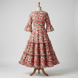 Tela 100% algodón con estampado a mano de Jaipur, estilo años 60, con motivos florales, textil indio hecho a mano para la fabricación de ropa de boutique. - Product Image 3