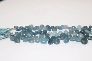 Cuentas en forma de corazón facetadas de Aguamarina 7-8mm 9 pulgadas corte lateral piedra Natural fabricación de joyas hebras de cuentas - Product Image 2