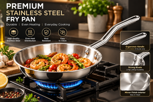 Poêle à frire en acier inoxydable tri-couches avec long manche, compatible induction, pour la cuisine domestique, les restaurants et l'usage commercial - Product Image 2