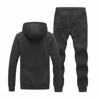 Ensemble de survêtement noir à capuche pour homme avec logo personnalisé, manches longues, fermeture éclair sur le devant, couleur unie, pantalon de jogging décontracté avec poches latérales, vêtements d'automne
