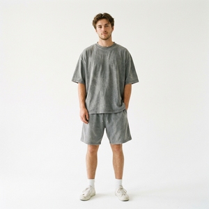 OEM High Quality Knitted Breathable Casual Two-Piece Crew Neck Men's <b>T</b>-<b>Shirt</b> Shorts Set Summer Gym Outdoor Use Polyester/Cotton - Product Image 1