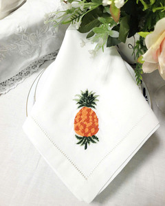 Custom Classic Square Cotton Napkin Embroidered Pineapple Durable Reusable <b>Machine</b> Washable Hemstitch Dinner Napkin Home Wedding - Product Image 4