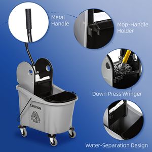"38-Quart <b>Mop</b> Bucket Wringer Cart with 4 Wheels & 2 Buckets Grey <b>Mop</b> <b>Handle</b> Holder" - Product Image 6