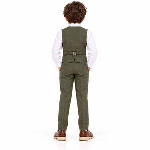 Ensemble uniforme scolaire vert olive pour garçons, chemise blanche, gilet, pantalon, cravate, tenue scolaire formelle pour étudiants - Product Image 6