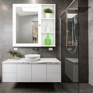 Armadietto da Bagno FCH con Specchio Singolo, 3 Scomparti, in MDF, Verniciato Bianco, Modello YJ - Product Image 1